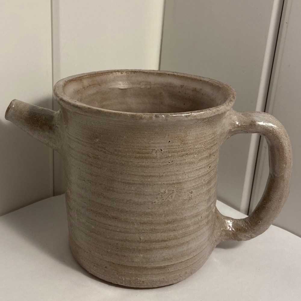 Handcrafted Pitcher pottery spout Jug glazed ceramic watering can signed Bobbi